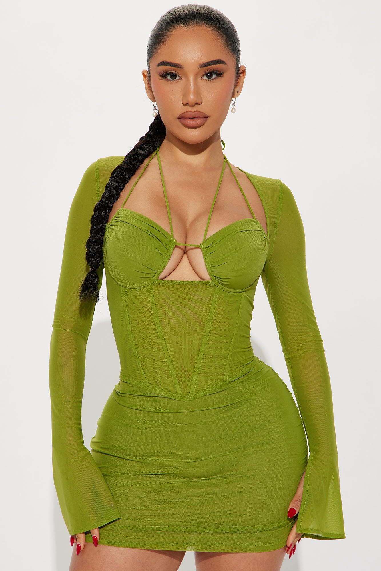 Melanie Mesh Corset Mini Dress - Chartreuse Product Image