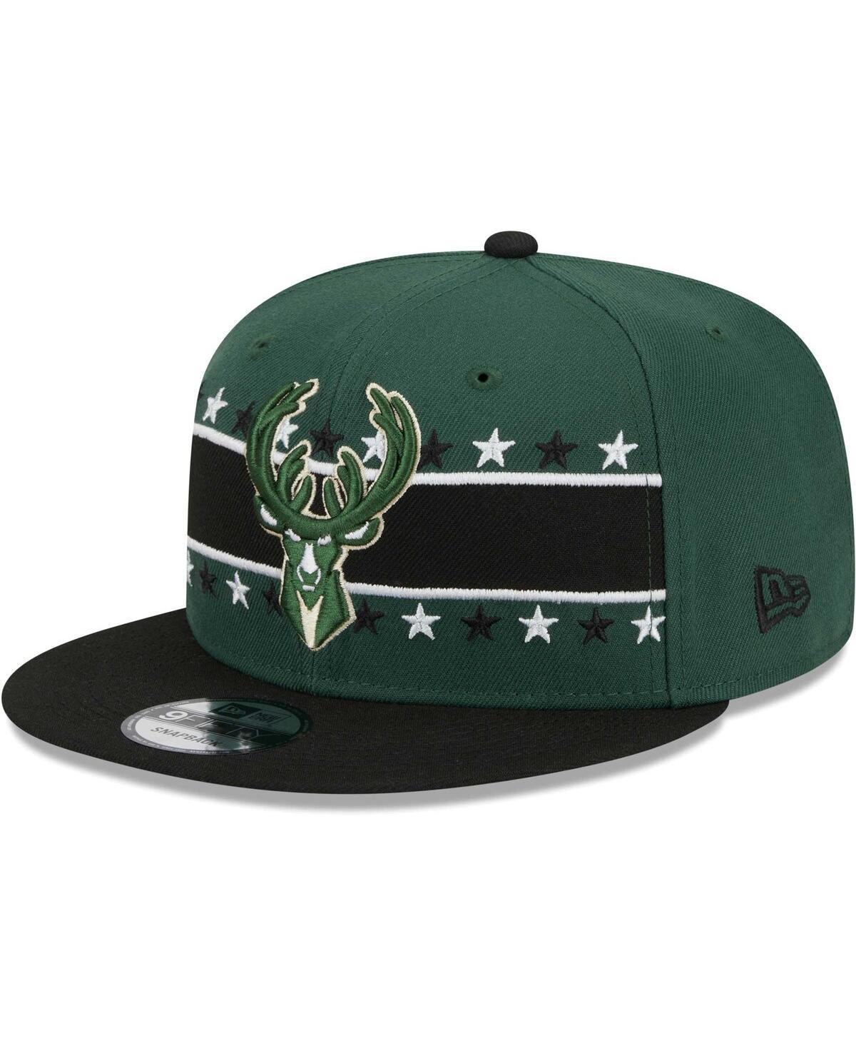 Mens New Era Hunter Green Milwaukee Bucks Banded Stars 9FIFTY Snapback Hat Product Image