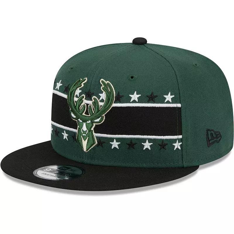 Mens New Era Hunter Green Milwaukee Bucks Banded Stars 9FIFTY Snapback Hat Product Image