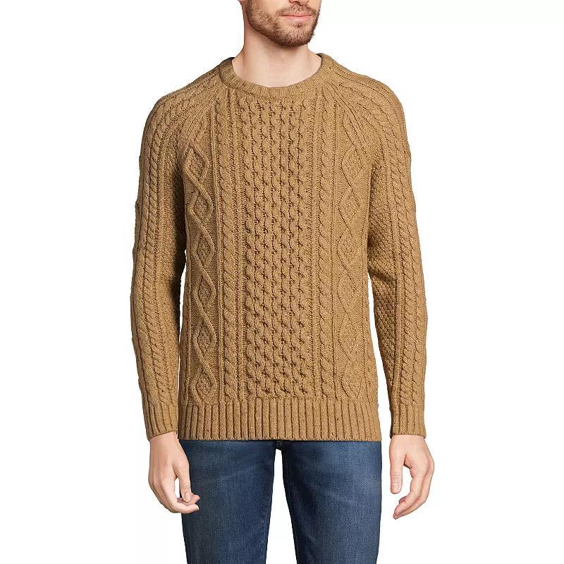 Mens Lands End Cable-Knit Sweater Taupe Grey Donegal Product Image