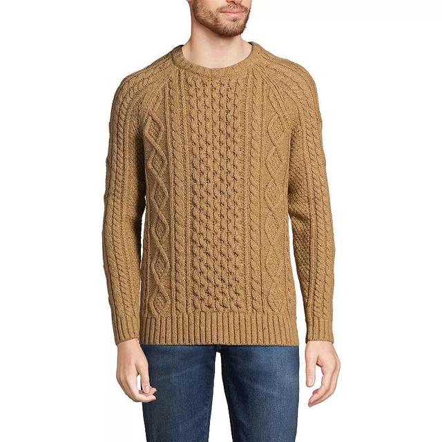 Lands End Mens Cotton Blend Aran Cable Crew Neck Sweater Product Image