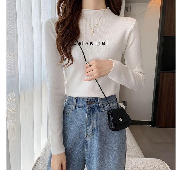 Lettering Long-Sleeve Knit Top Product Image