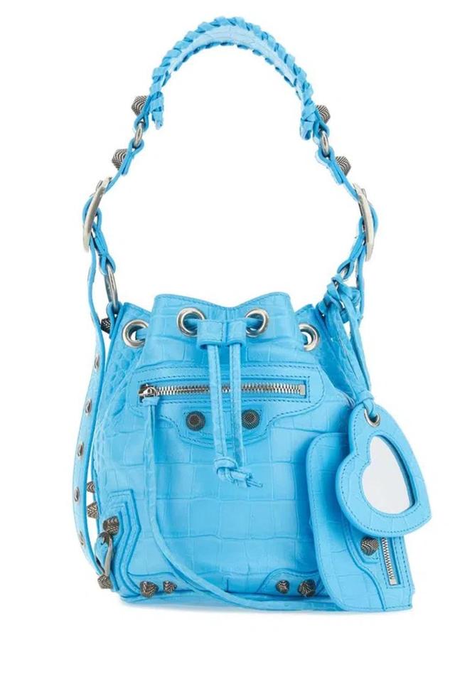 Le Cagole Xs Embossed Bucket Bag In Blue Product Image