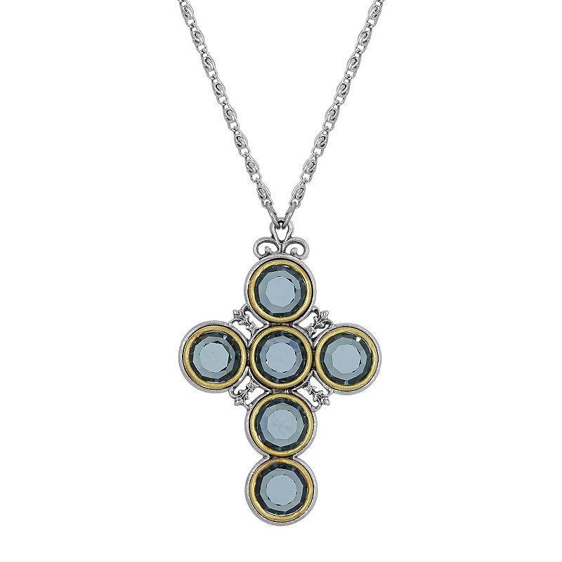 Symbols of Faith Round Crystal Cross Necklace, Womens, Blue Product Image