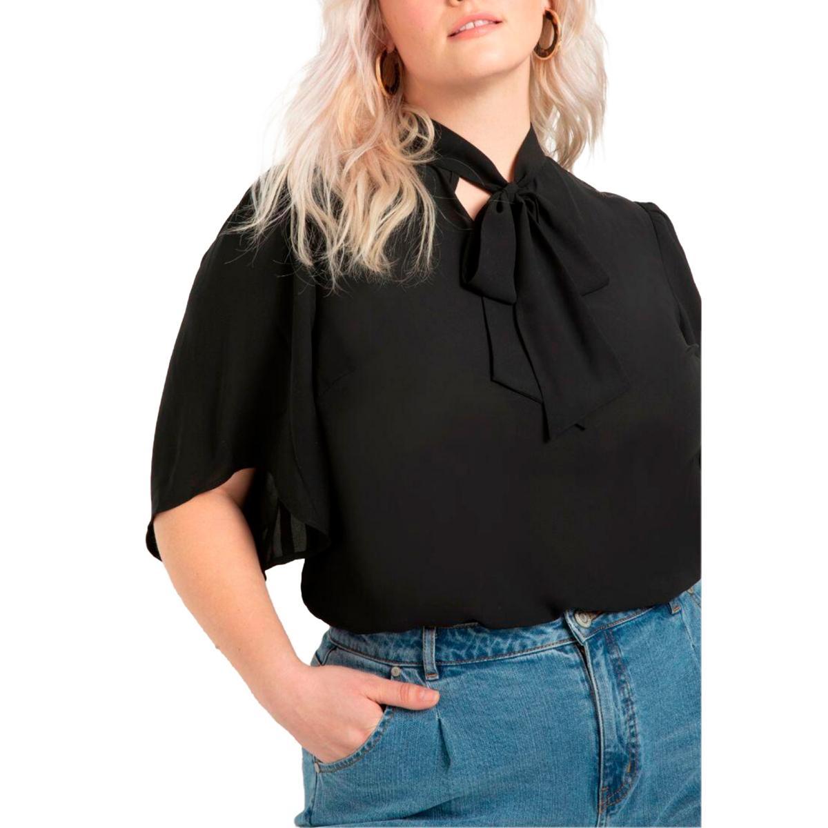 Eloquii Womens Bow Blouse With Flutter Sleeve Product Image