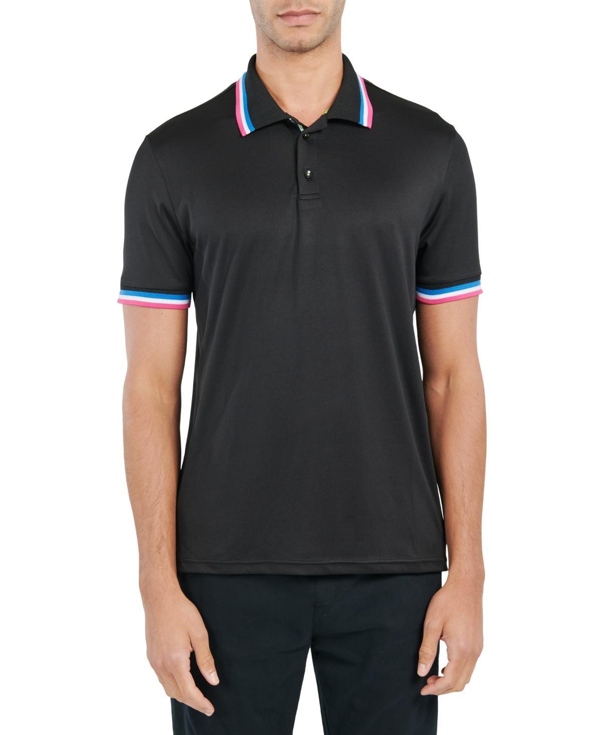 Society Of Threads Mens Slim-Fit Stretch Tipped Black Solid Polo Product Image