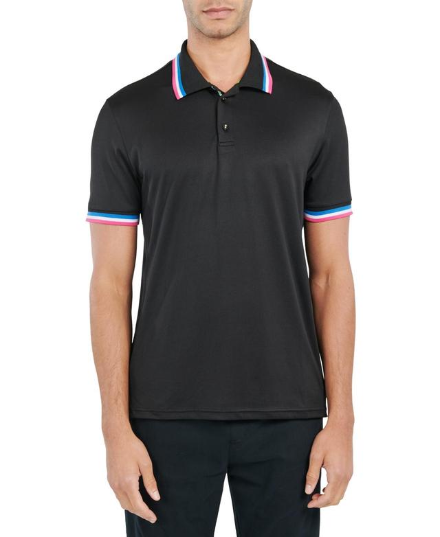 Society Of Threads Mens Slim-Fit Stretch Tipped Black Solid Polo Product Image