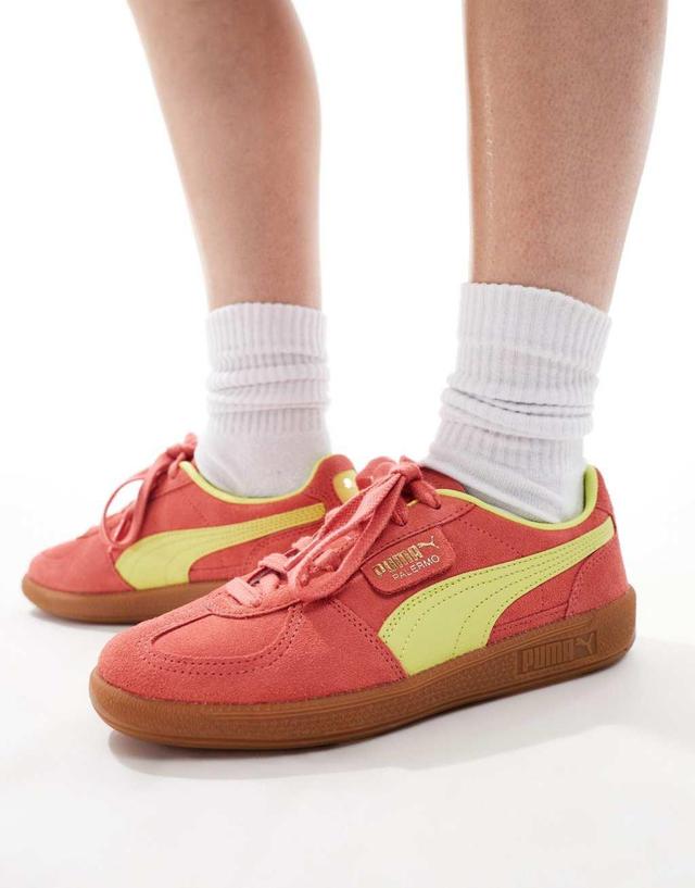 PUMA Palermo sneakers with rubber sole in coral and yellow Product Image