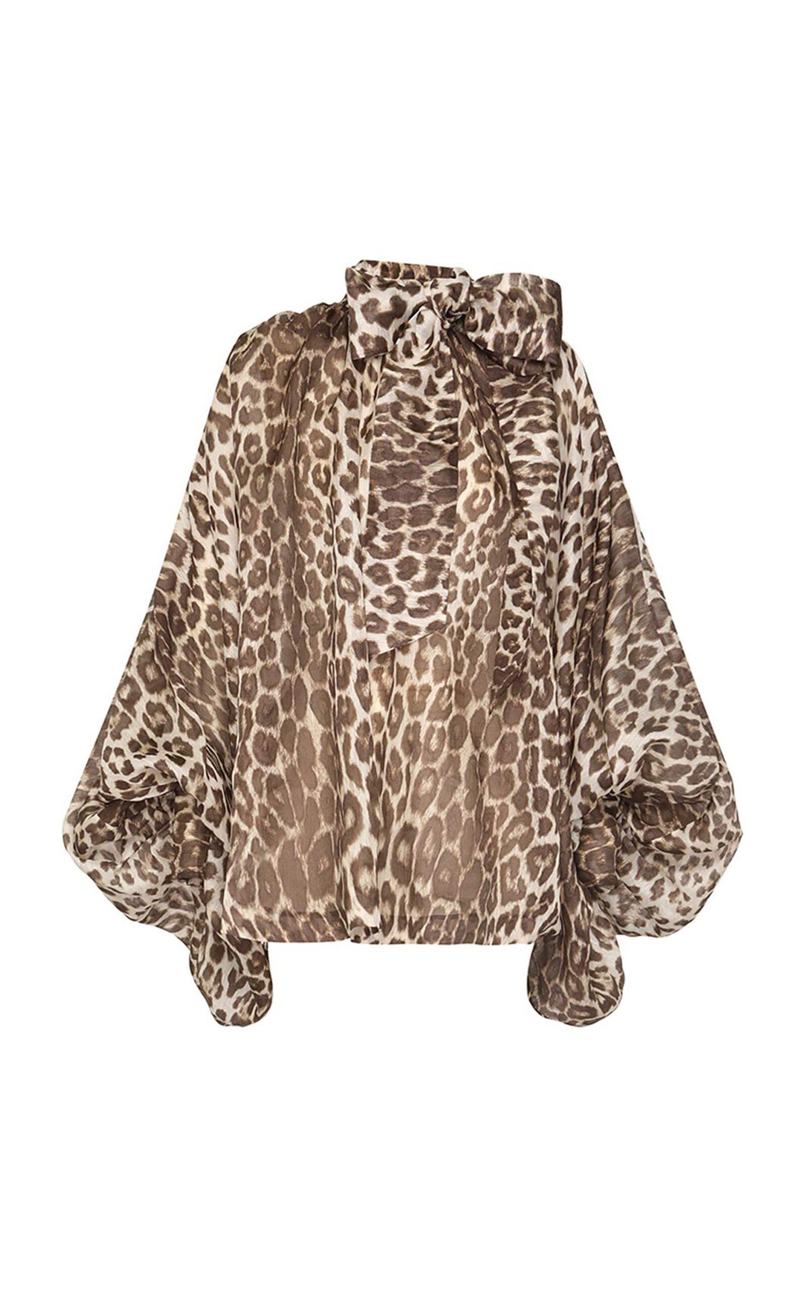 Illustration Billow Leopard-printed Linen-silk Chiffon Top In Multi Animal Product Image