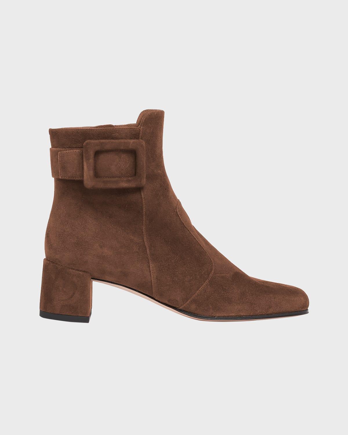 ROGER VIVIER Tres Vivier Polly Buckled Suede Ankle Boots In Noce Product Image