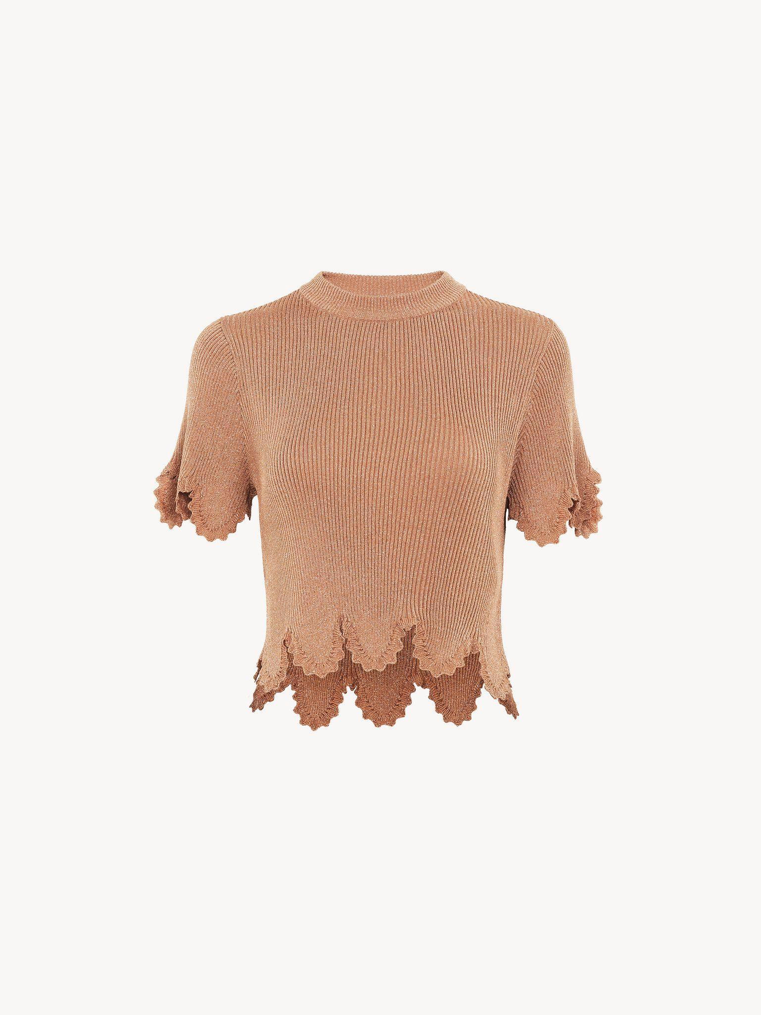 Cropped scallop top in viscose-blend knit Product Image