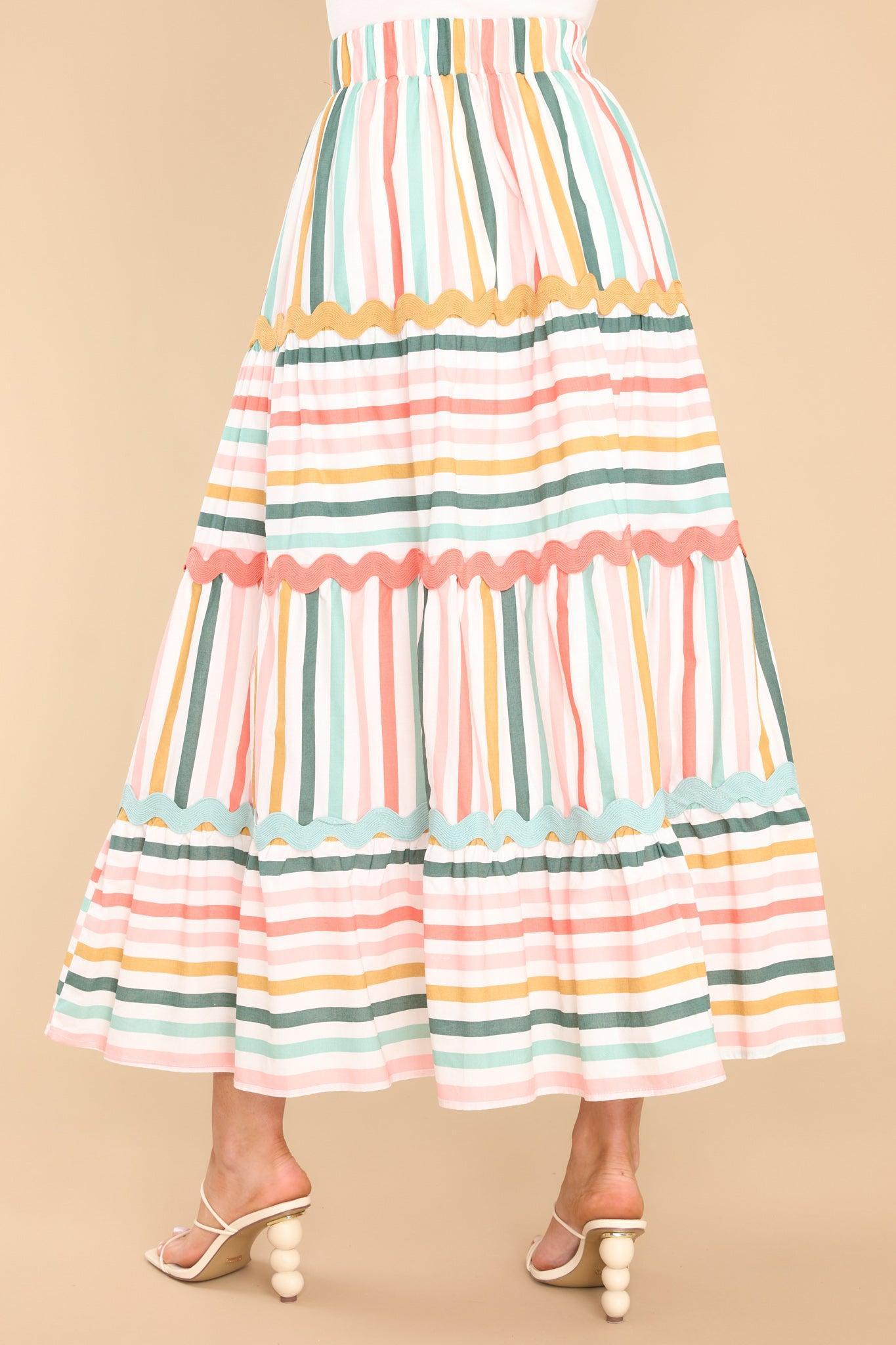 Aura Meet Me For Tea Desert Sage Multi Stripe Maxi Skirt Product Image