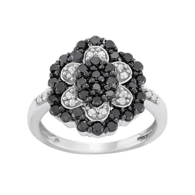 Jewelexcess 1 Carat T.W. Black and White Diamond Sterling Silver Flower Ring, Womens Product Image