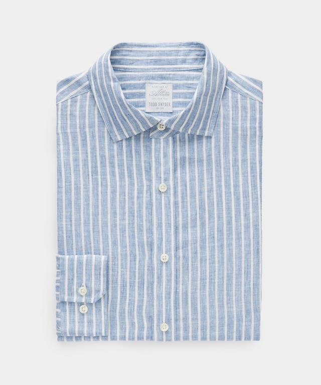 Banker Stripe Linen Spread Collar Dress Shirt in Blue Product Image