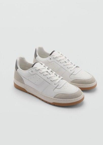 MANGO MAN - Leather mixed sneakers whiteMen Product Image