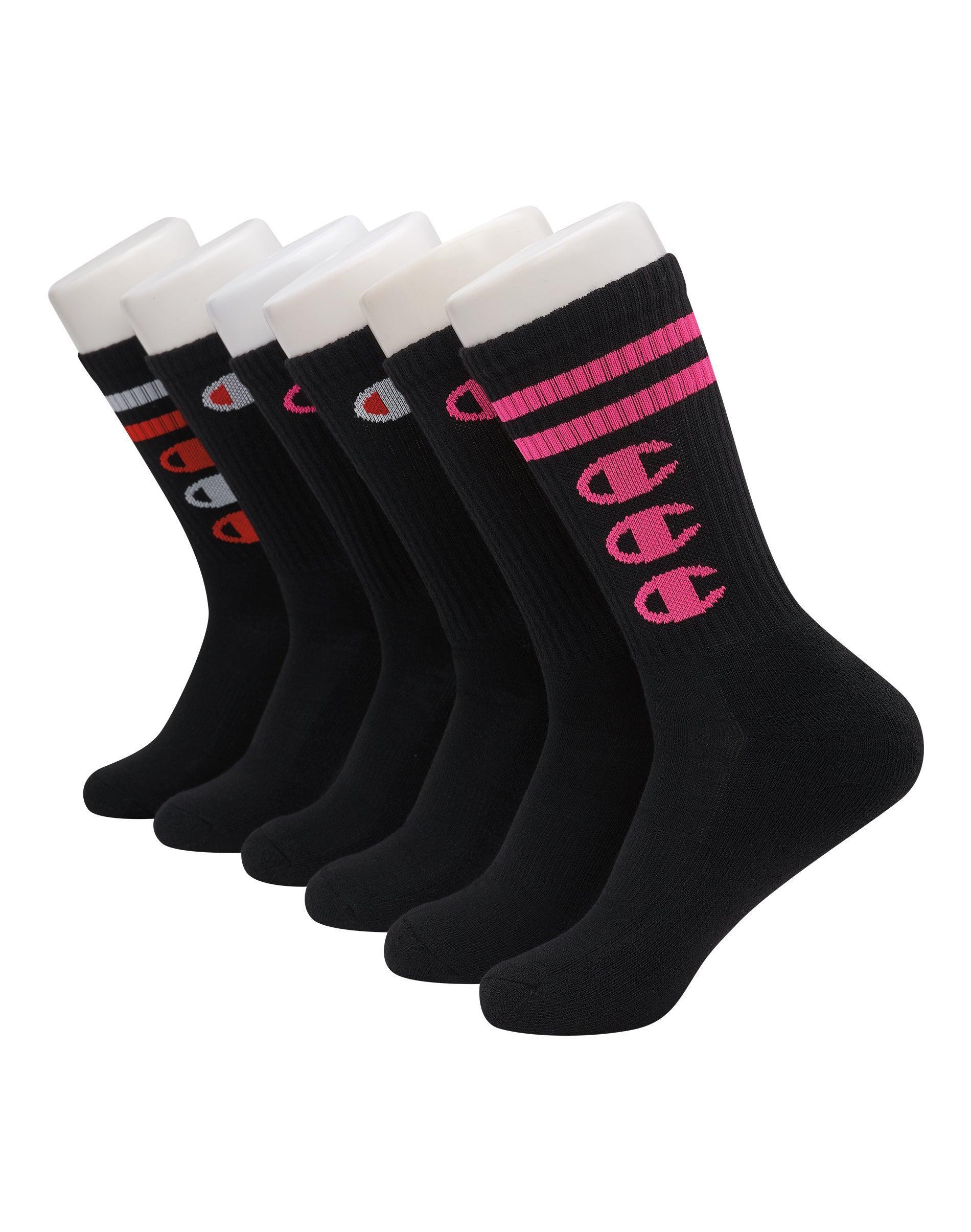 Champion Womens Crew Socks C Logo, 6-pairs Black W/3Cs 9-11 Product Image