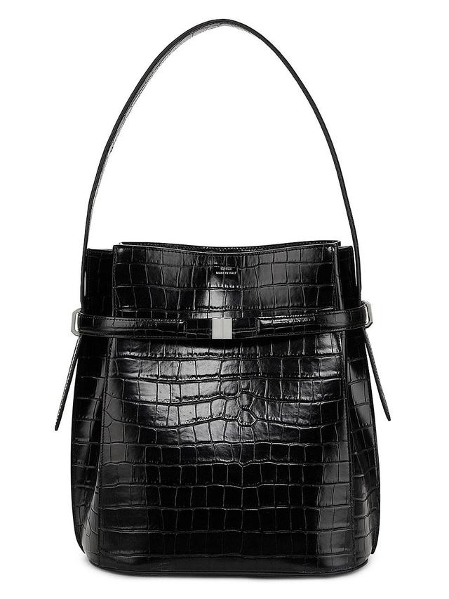 Womens Belted Crocodile-Embossed Leather Bucket Bag Product Image