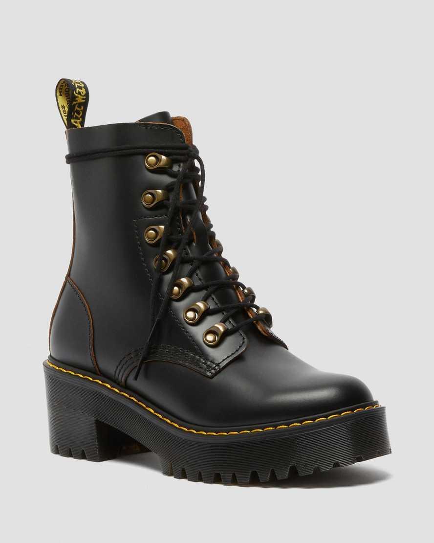 Dr. Martens Leona Smooth Leather Chunky Lug Sole Platform Heel Combat Boots Product Image