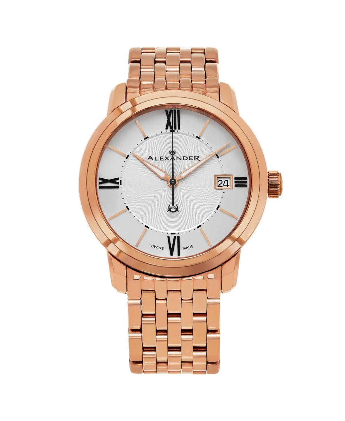 Alexander Mens Macedon Rose-Gold Stainless Steel , White Dial , 40mm Round Watch Product Image