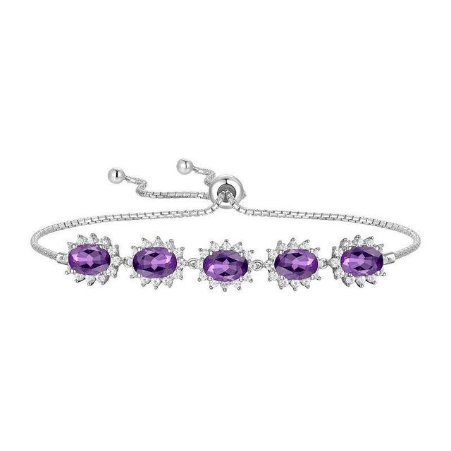 Sterling Silver Amethyst & Lab-Created White Sapphire Bolo Bracelet, Womens Product Image