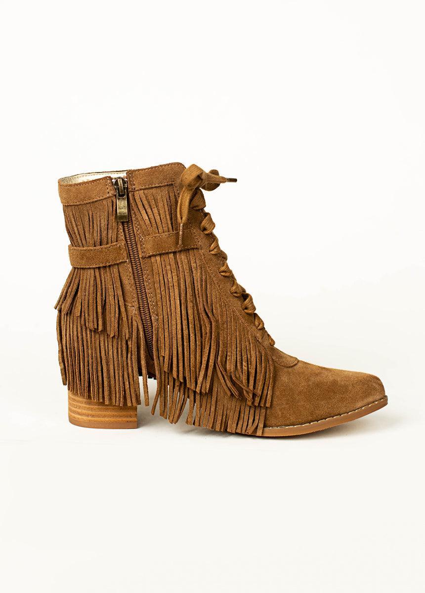 Nika Leather Fringe Boot in Pecan Product Image