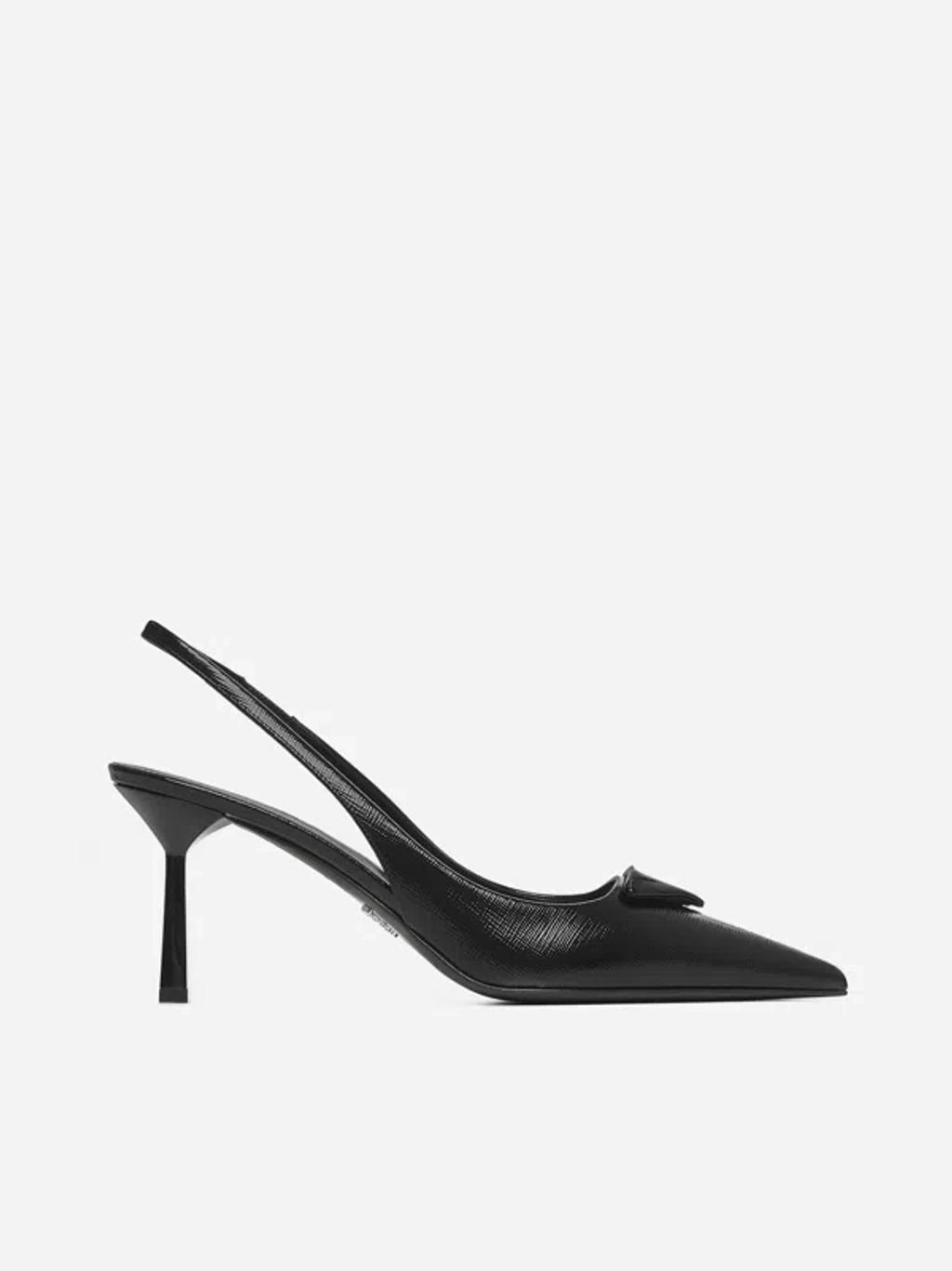 Leather Padded Logo Slingback Pumps In Black product image