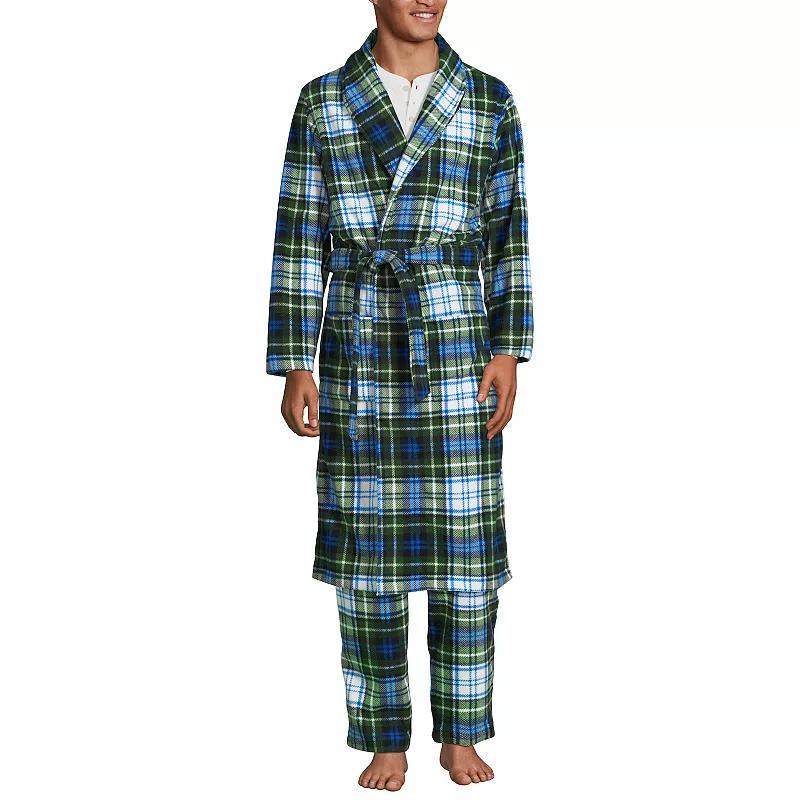 Mens Lands End Fleece Robe Blue Green Plaid Product Image