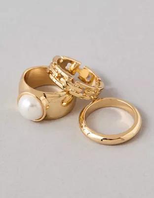 AEO Gold & Pearl Rings 3-Pack Product Image