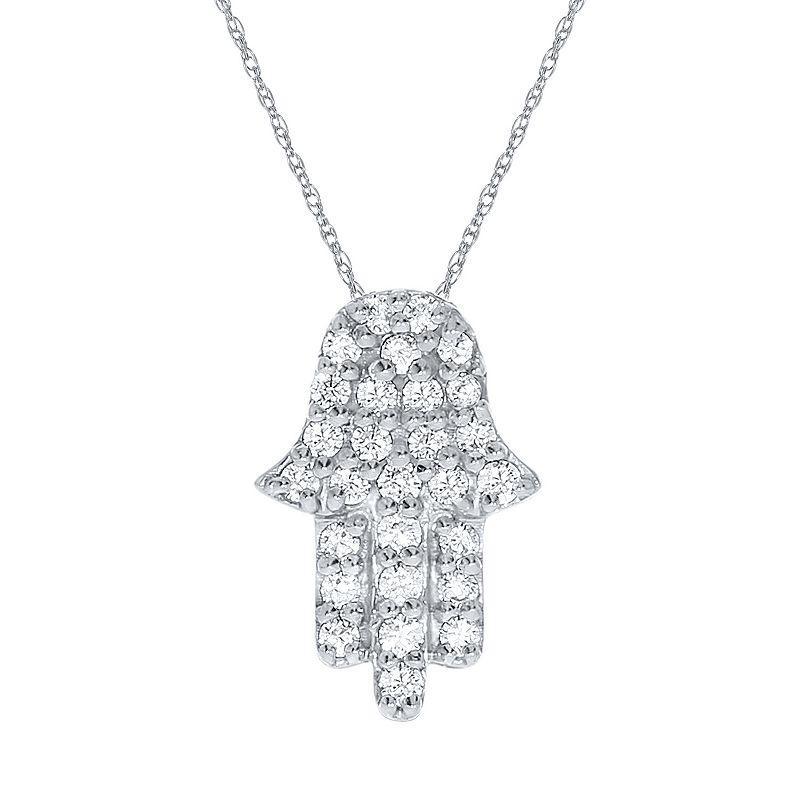 Sterling Silver 1/8 Carat T.W. Diamond Hamsa Pendant Necklace, Womens White Product Image