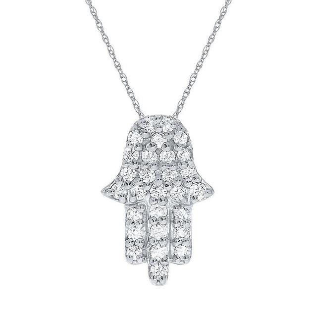 Sterling Silver 1/8 Carat T.W. Diamond Hamsa Pendant Necklace, Womens White Product Image