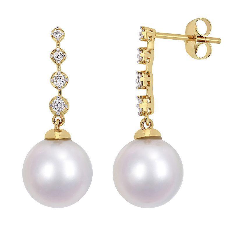 Stella Grace 14k Gold 1/6 Carat T.W. Diamond & South Sea Cultured Pearl Drop Earrings, Womens, White Product Image