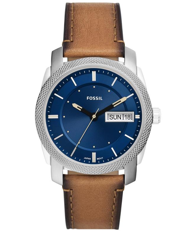 Fossil Mens Machine Brown Leather Strap Watch 42mm - Blue Product Image