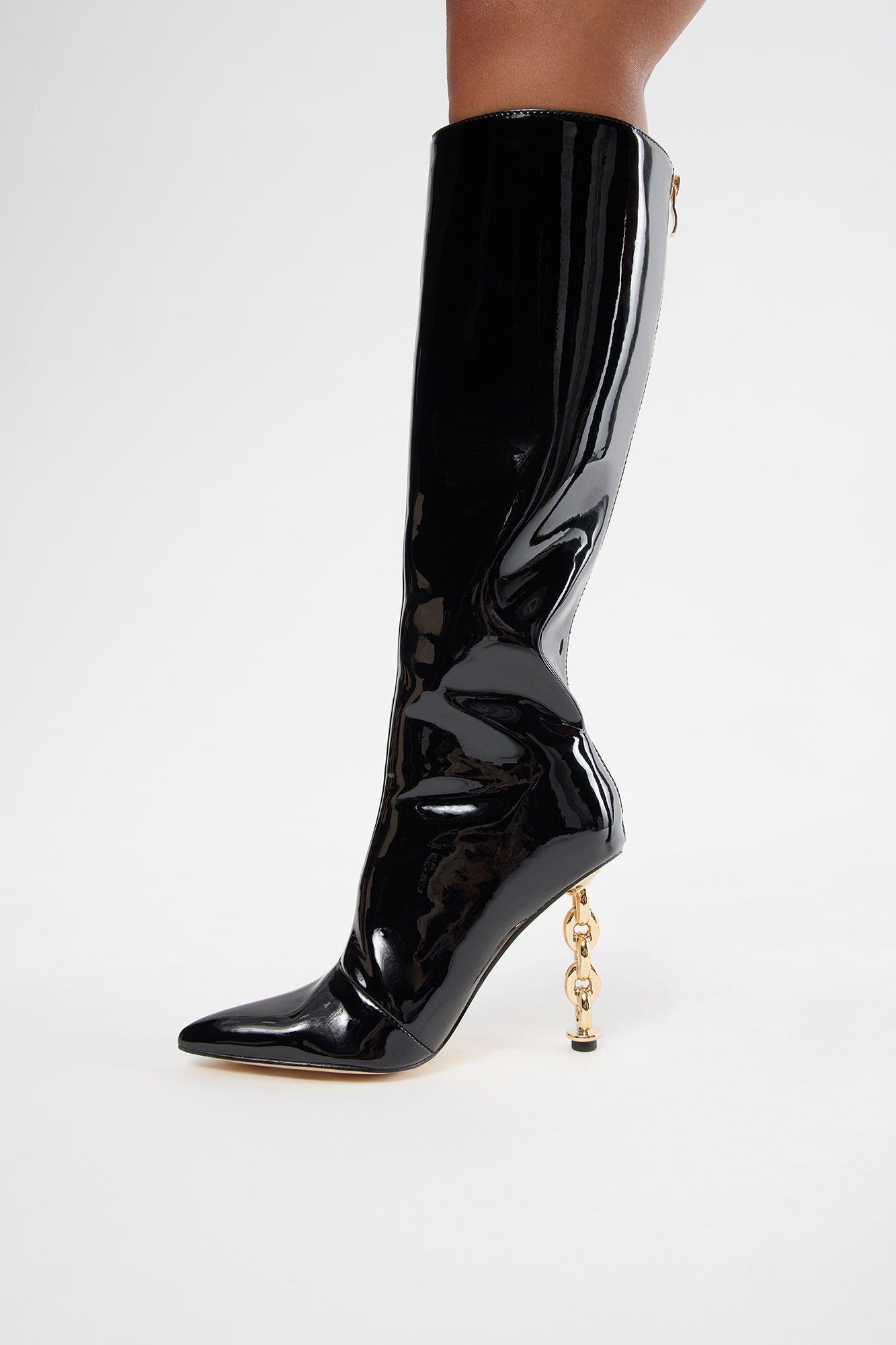 Inside Scoop Knee High Boots - Black Product Image