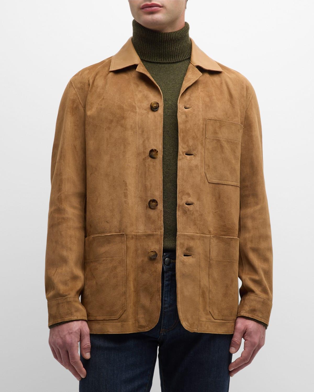 Mens Suede Leather-Collar Chore Jacket Product Image