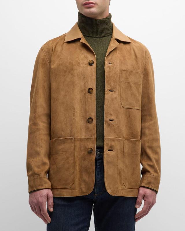 Mens Suede Leather-Collar Chore Jacket Product Image