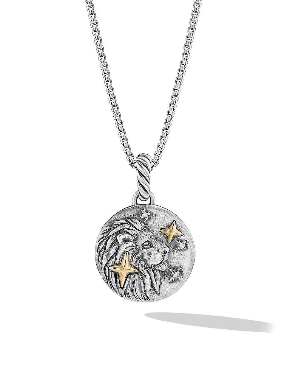 Womens Leo Amulet in Sterling Silver with 18K Yellow Gold and Diamonds, 19MM Product Image