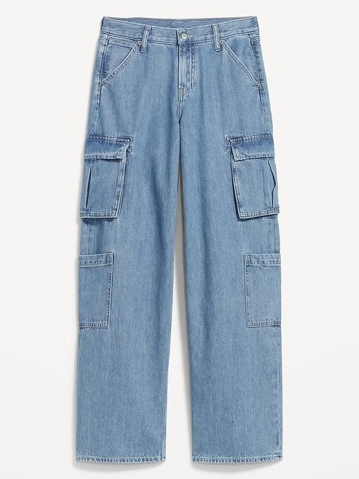 Mid-Rise Baggy Wide-Leg Cargo Jeans Product Image