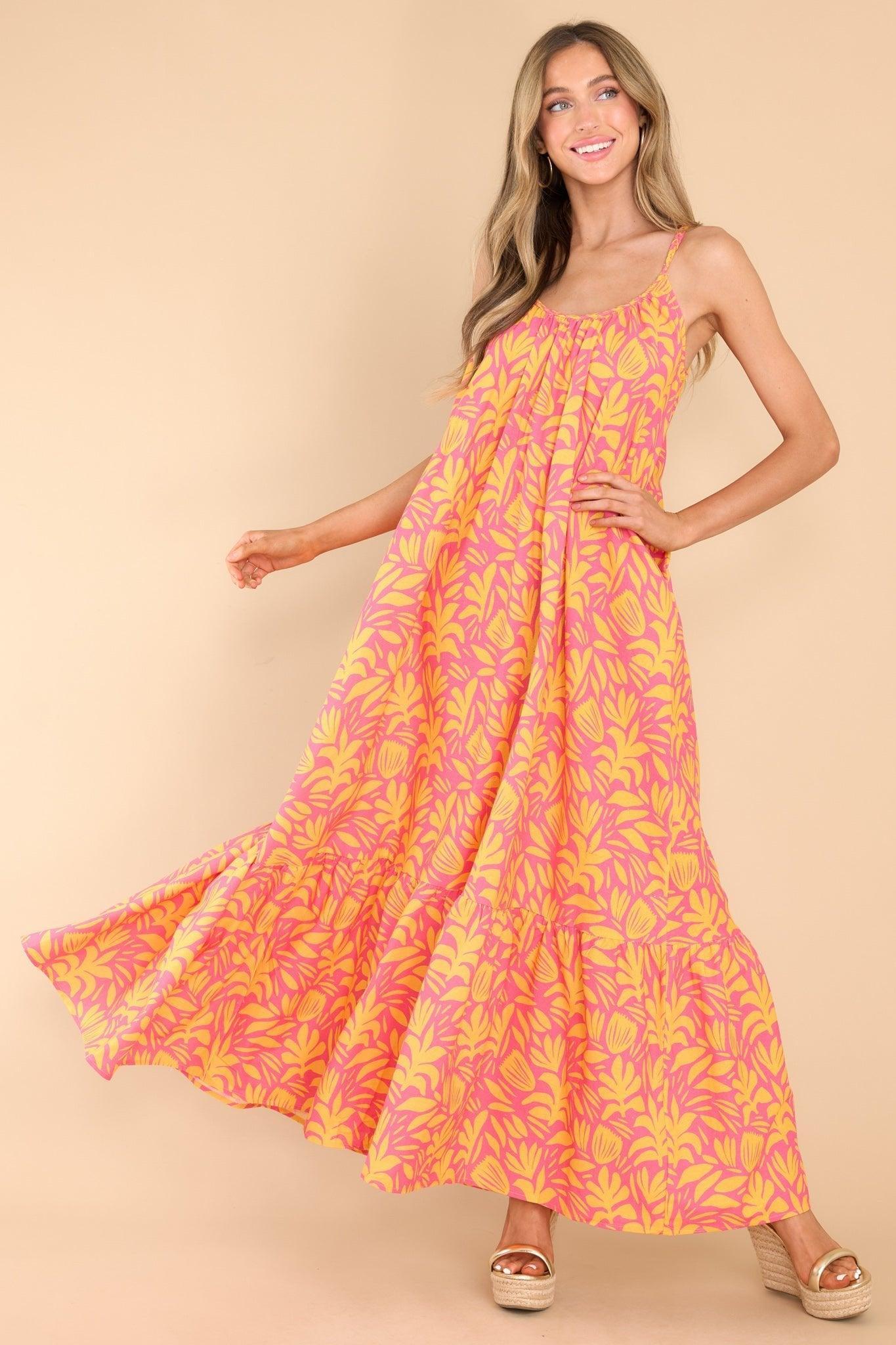 Palms Away The Game Is On Pink Multi Print Maxi Dress Product Image