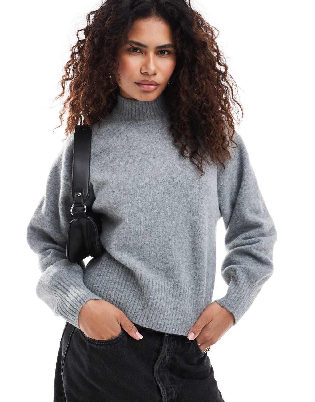 Monki knitted turtleneck sweater in gray melange Product Image