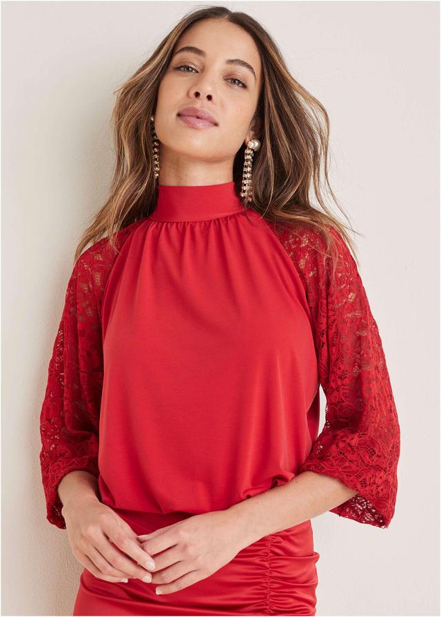 Lace Sleeve Blouse - Equestrian Red Product Image