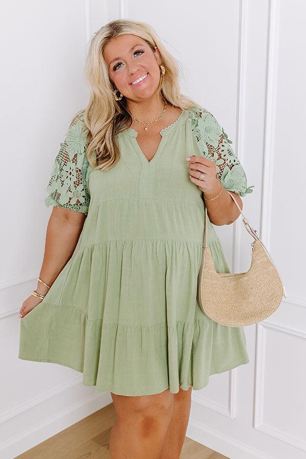 Heartfelt Happiness Babydoll Mini Dress in Sage Curves Product Image