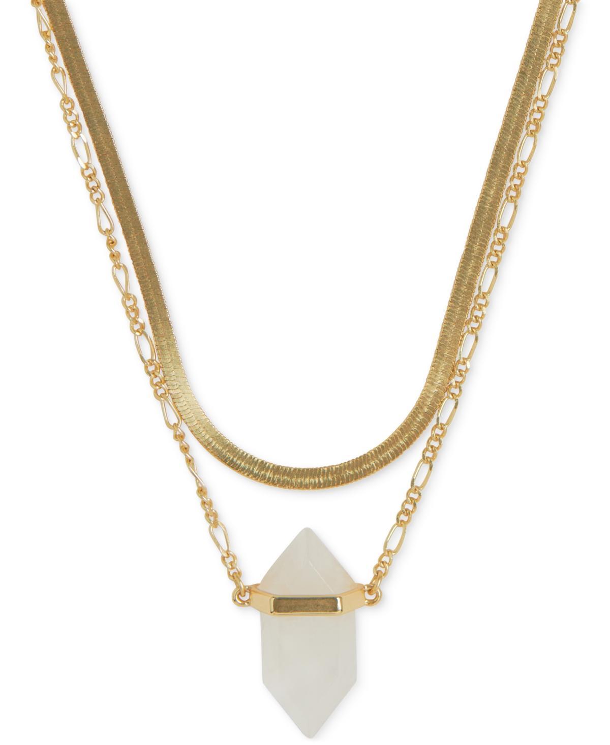 Lucky Brand Gold-Tone Crystal Pendant Herringbone & Chain Link Convertible Layered Necklace, 16 + 3 extender Product Image