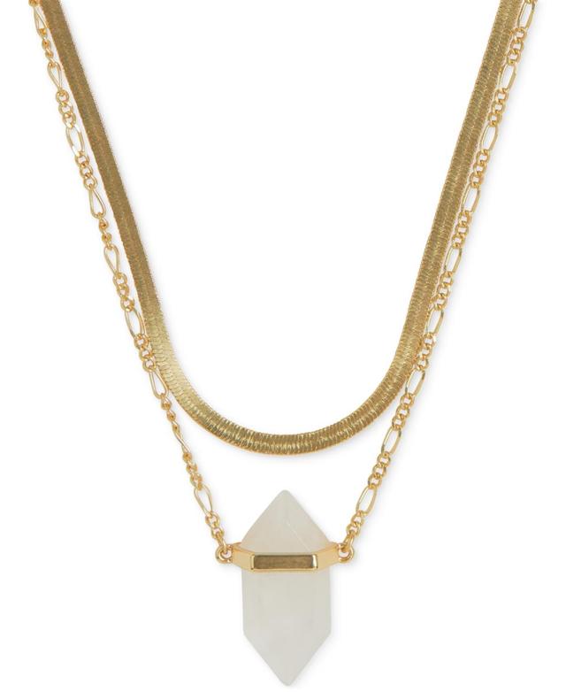 Lucky Brand Gold-Tone Crystal Pendant Herringbone & Chain Link Convertible Layered Necklace, 16 + 3 extender Product Image