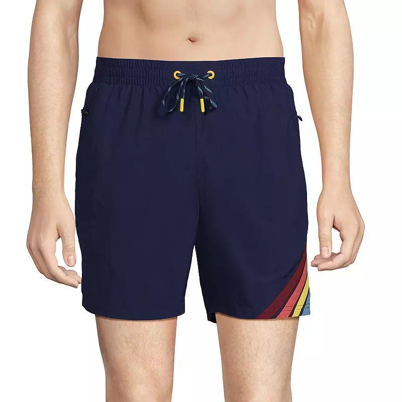 Mens Lands End 7-in. Volley Swim Trunks Lime Green Colorblock Product Image