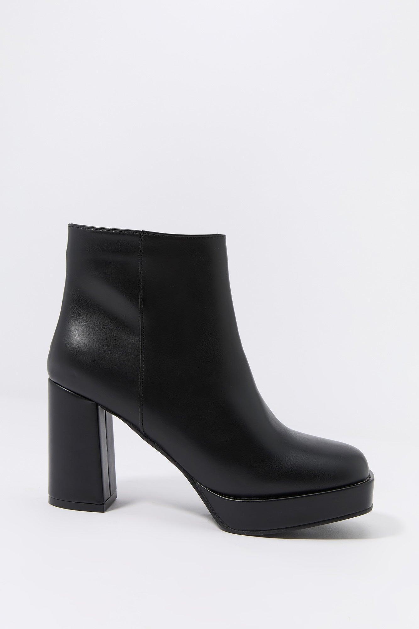 Faux Leather Platform Heeled Boot Female Product Image