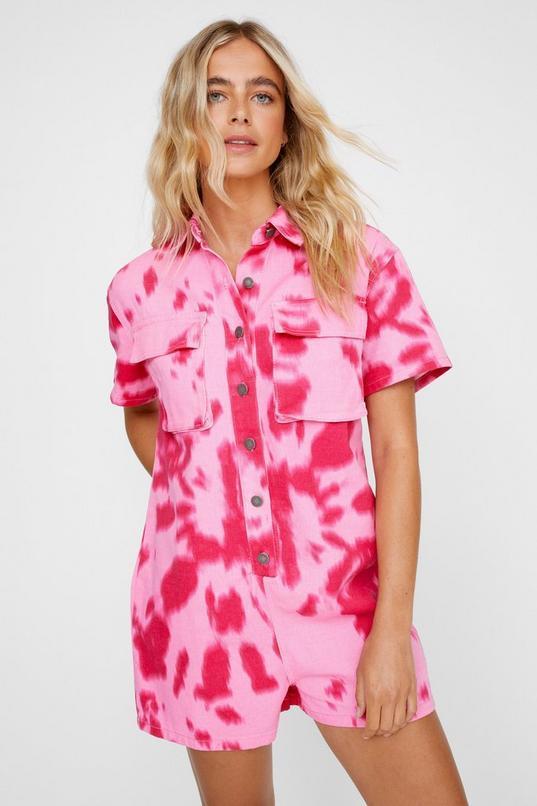 Printed Tie Dye Denim Romper Product Image