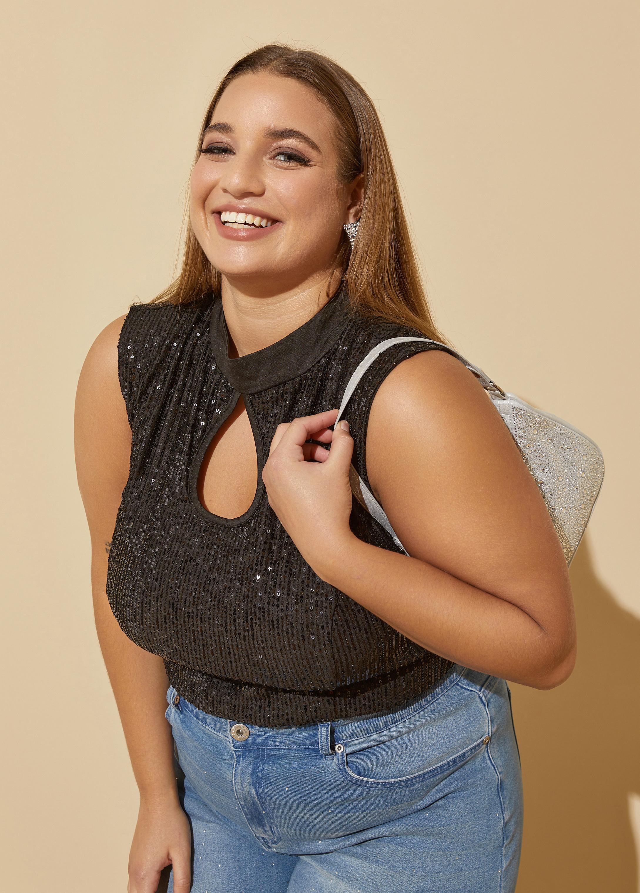 Plus Size Keyhole Sequined Bodysuit Ashley Stewart Product Image