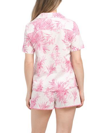 Tropical Notch Top And Shorts Pajama Set for Women | Cotton Product Image