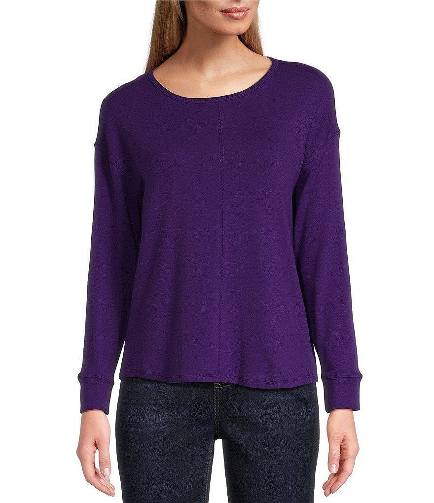 Westbound Petite Size Round Neck Long Sleeve Knit Tee Shirt Product Image