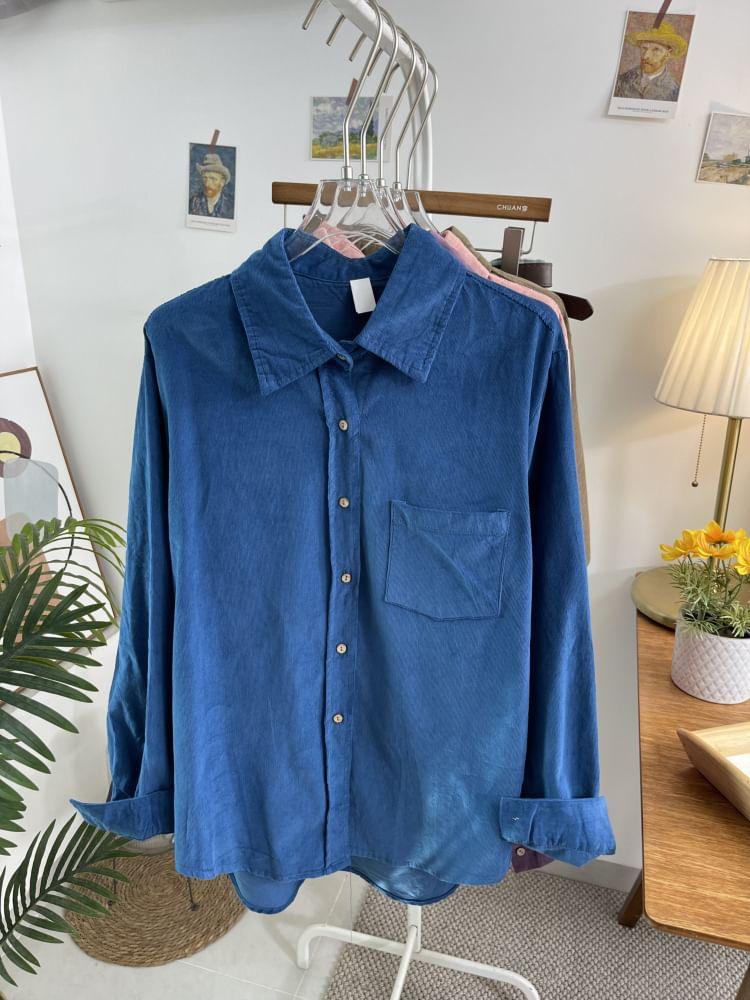 Long-Sleeve Plain Button-Up Shirt Product Image